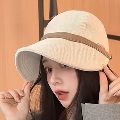 秋冬季灯芯绒鸭舌帽女可挂口罩宽帽檐显脸小渔夫帽休闲百搭可折叠