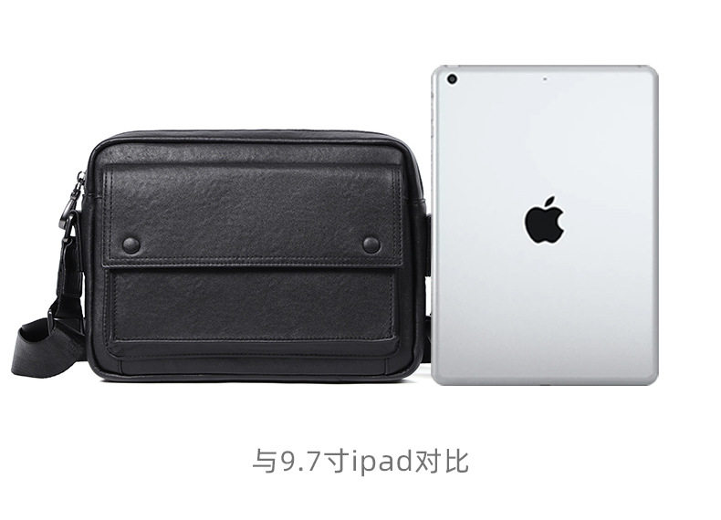 Túi đeo chéo nam da bò thật kiểu ngang cỡ nhỏ 29×11×17 cm — Màu đen chi tiết 12