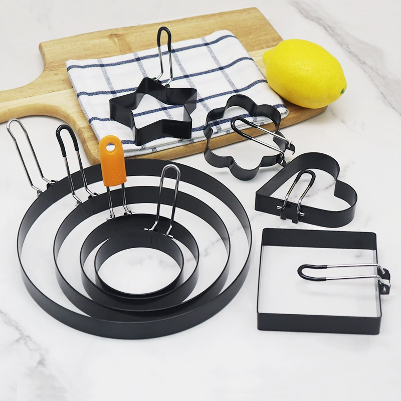 Оптовая продажа Нержавеющая сталь антипригарная омлет круглый омлет плесень мусс круг цветы звезды любви инструмент для выпечки