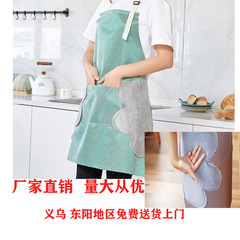 Kitchen Korean version household striped apron coral velvet adjustable apron waterproof and oil-proof hand-wiping apron manufacturer wholesale