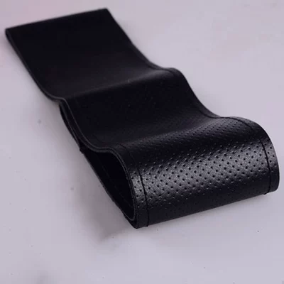 Manufacturer Wholesale Genuine Cowhide Hand-Stitched Steering wheel cover - perforated-black-leather-and-black-line-38cm