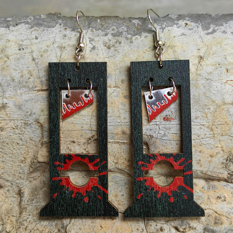 1 Pair Commute Letter Printing Wood Drop Earrings display picture 2