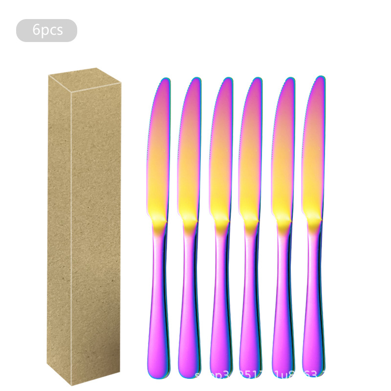 1010 Acero inoxidable 6 paquetes Cuchillo de mesa Cuchillo de carne Cuchara de comida occidental Cuchara Cuchara de postre Juego de vajilla de alta gama para hotel