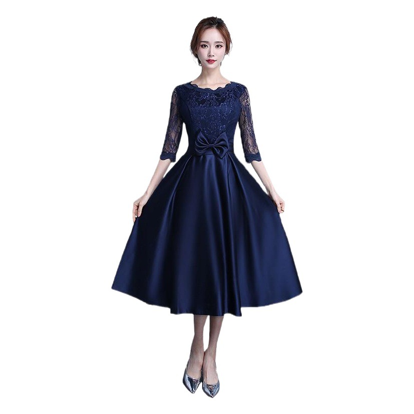 Vestido de noche de nuevo estilo 2026 al por mayor, vestido de novia de manga larga de longitud media, vestido de brindis, vestido de dama de honor, envío directo de una sola pieza.