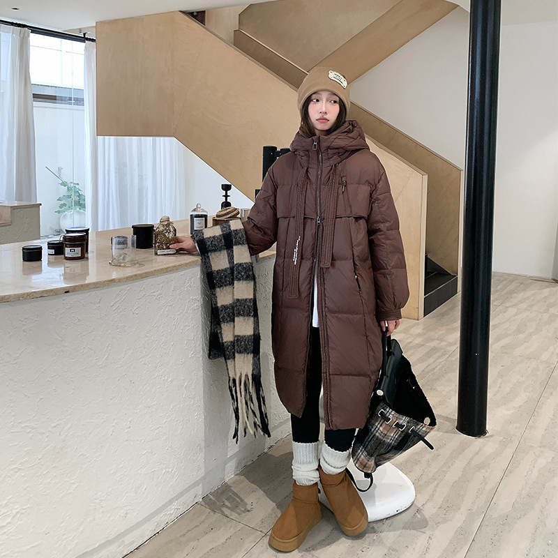 High-End 2025 New Women's White Duck down Long Fashion Versatile Thick Warm Hooded down Jacket High-End 2025 New Women's White Duck down Long Fashion Versatile Thick Warm Hooded down Jacket