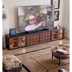 フランス風無垢材チェッカーボード柄キャビネット テレビ台 ブラック リビングルームセット 小型収納キャビネット レトロフロア収納キャビネット