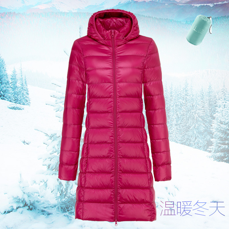 Cross-Border Lightweight Thin down Jacket for Women, Mid-Length, 2026 Autumn and Winter New Style, Slim Fit, Hooded, Plus Size Coat with Detachable Hood Cross-Border Lightweight Thin down Jacket for Women, Mid-Length, 2026 Autumn and Winter New Style, Slim Fit, Hooded, Plus Size Coat with Detachable Hood