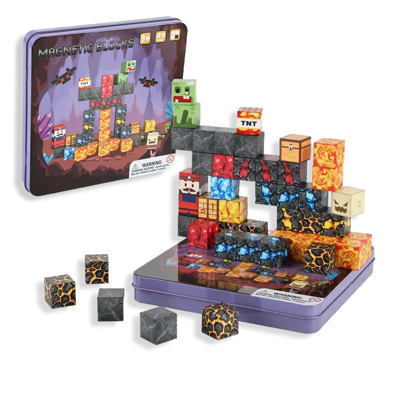 Nuevo bloque de construcción de bloques magnéticos transfronterizos Juguete de succión magnética Juego de bloques de caja de hierro 49P para niños