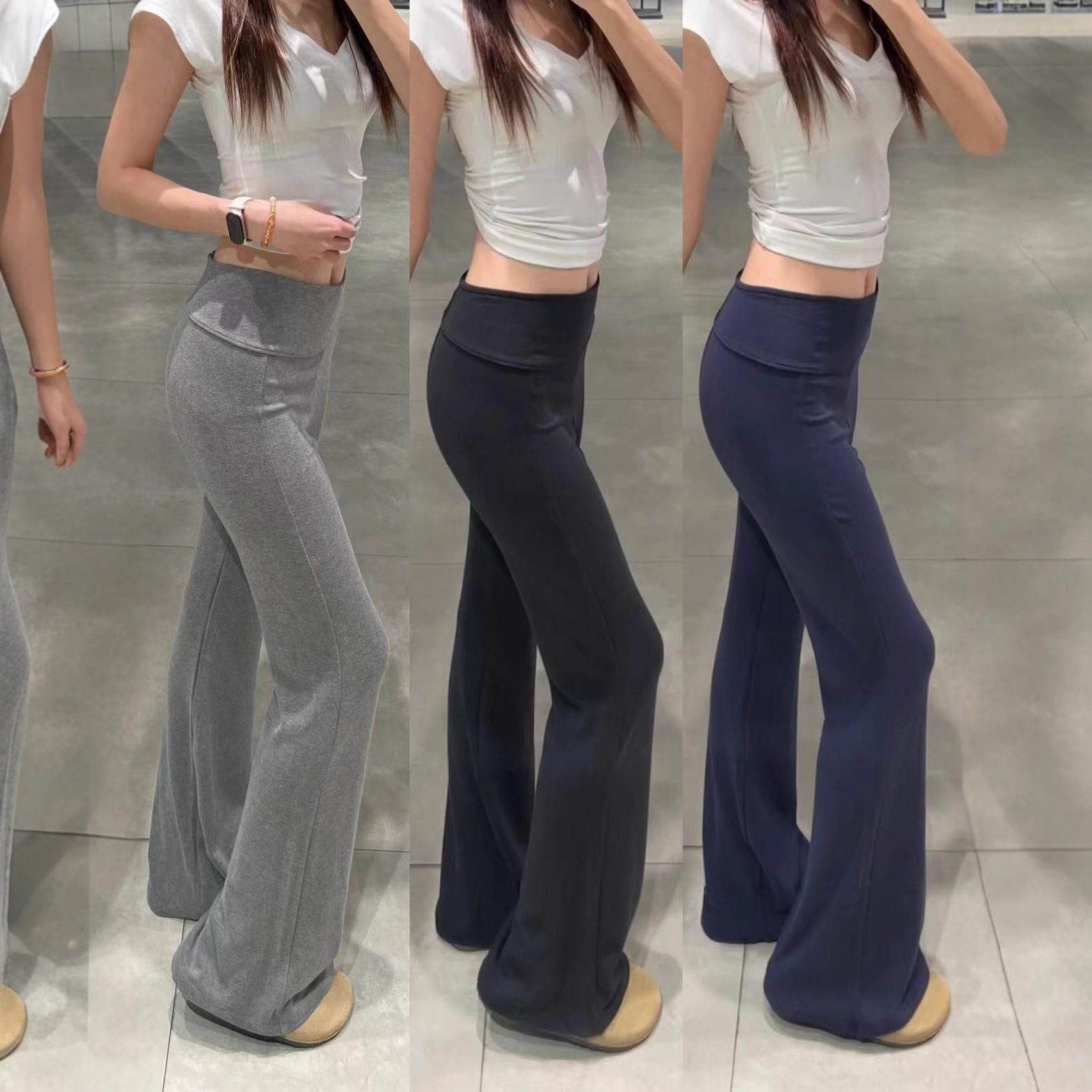 Navy Blue Flared Pants for Women, Summer Thin 2025 New Slim Fit, Hip-Lifting Yoga Sports Pants, Wide-Leg Bootcut Pants