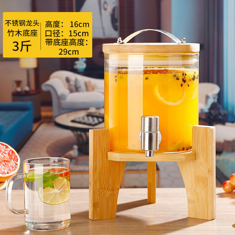 hervidor de agua fría con grifo hervidor de agua fría vidrio resistente a altas temperaturas bebida de gran capacidad barril de jugo de fruta barril de licor de limonada barril de fermentación