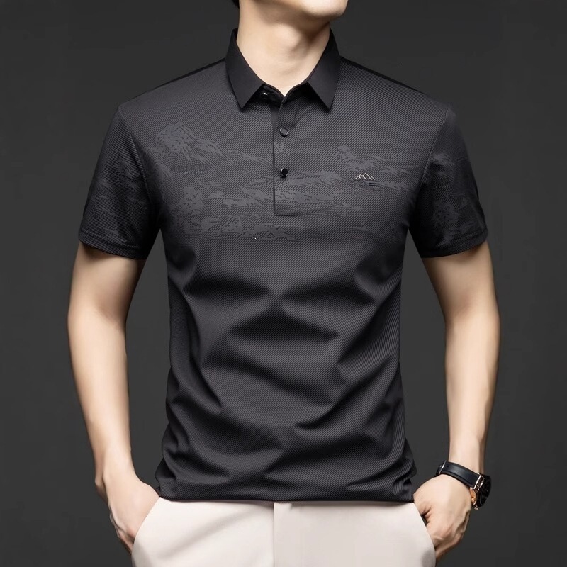Live-Streamed Popular Item: Men's Summer Polo Shirt with Silk, Ice Silk Cool-Feel, Loose Casual T-Shirt for Middle-Aged Men Live-Streamed Popular Item: Men's Summer Polo Shirt with Silk, Ice Silk Cool-Feel, Loose Casual T-Shirt for Middle-Aged Men