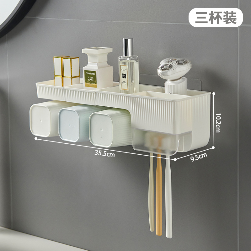 Estante de cepillo de dientes Estante de almacenamiento de taza de cepillo de dientes sin perforación Estante de cilindro de dientes de baño Estante de taza de lavado de pared