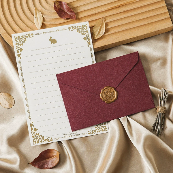 Short jujube red 3 sealing +10 white rabbit letter paper+3 fire lacquer seal