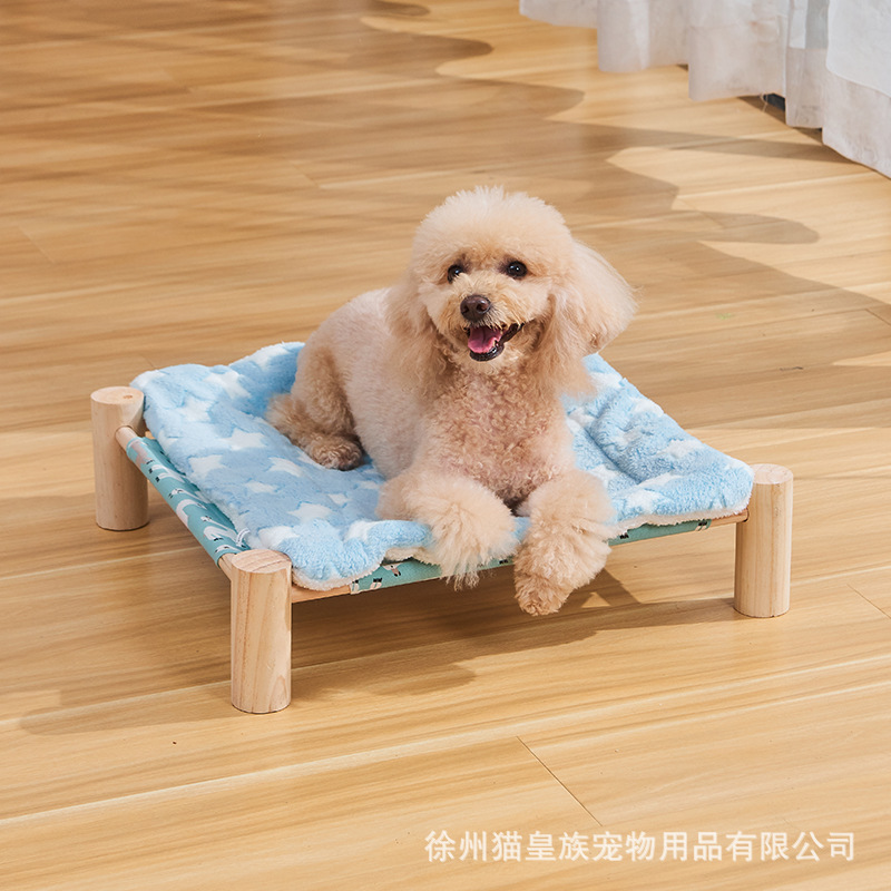 夏季寵物行軍床木製新款貓吊床隔潮透氣帶涼蓆實木可拆洗狗窩狗墊
