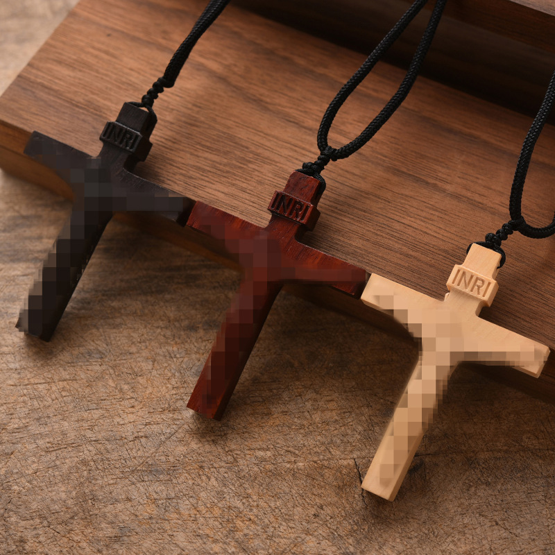 Rosewood Carved Cross Car Pendant Necklace Unisex Hanging Ornament Pendant Gs241