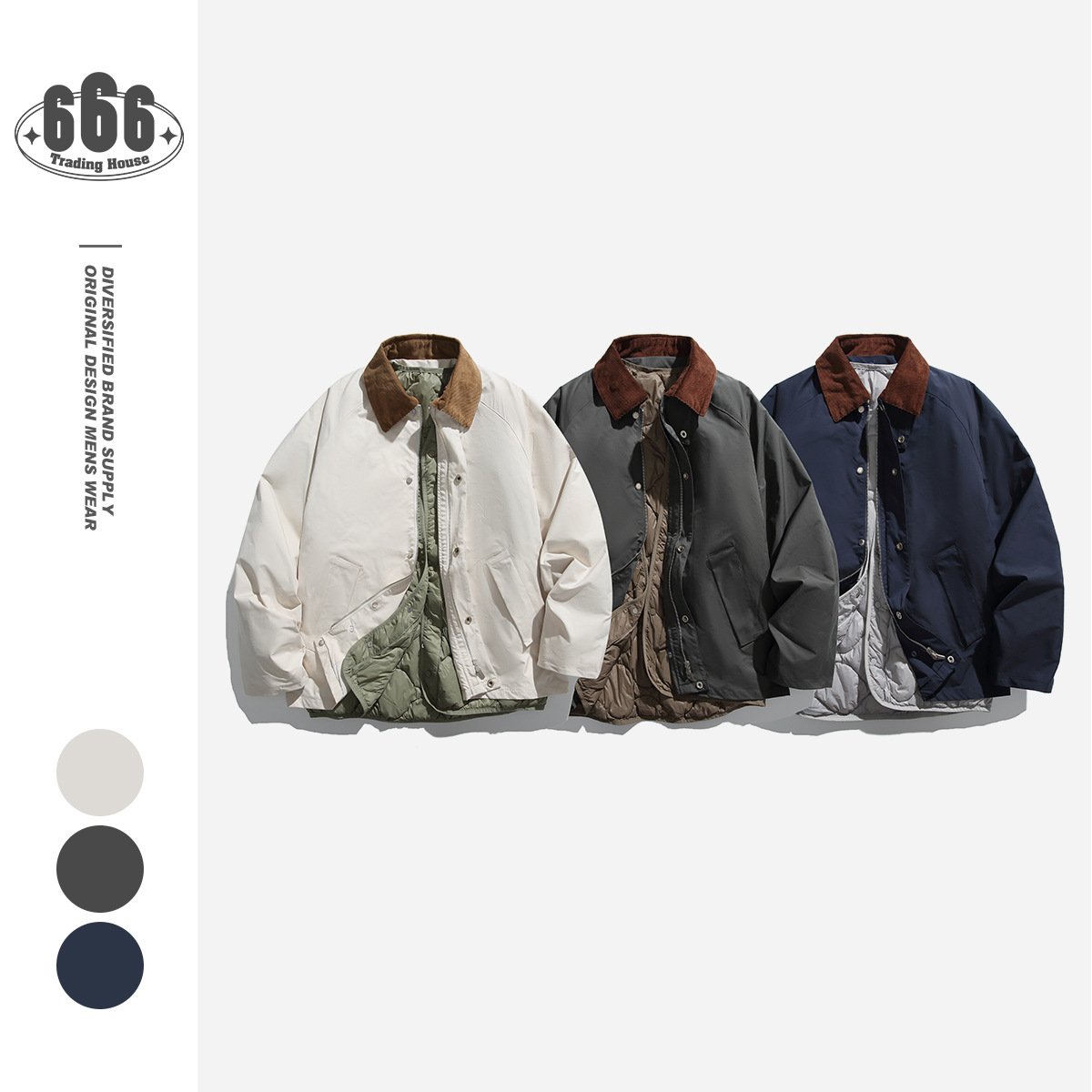 UNDREST冬季羽绒服教练夹克宽松工装翻领保暖两件套羽绒外套YR09