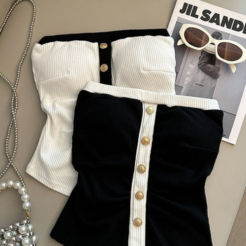 One-shoulder vest design tube top, small fragrant outer coat, women's summer design, sexy, pure desire, breast wrap, hot girl buttons