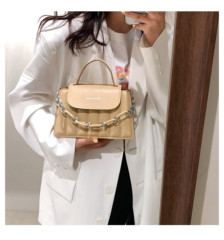 316g Weight Synthetic Leather Lining Material Magnetic Buckle Closure Type Single Shoulder Strap Strap Type Square Bag Bags Type Pu Leather Material Solid Color Pattern Streetwear Style Square Shape Khaki, Red, Yellow, Black Color Small Size Fashion Pu Leather Embroidery Thread Geometric Shoulder Bag Wholesale Nihaojewelry 无