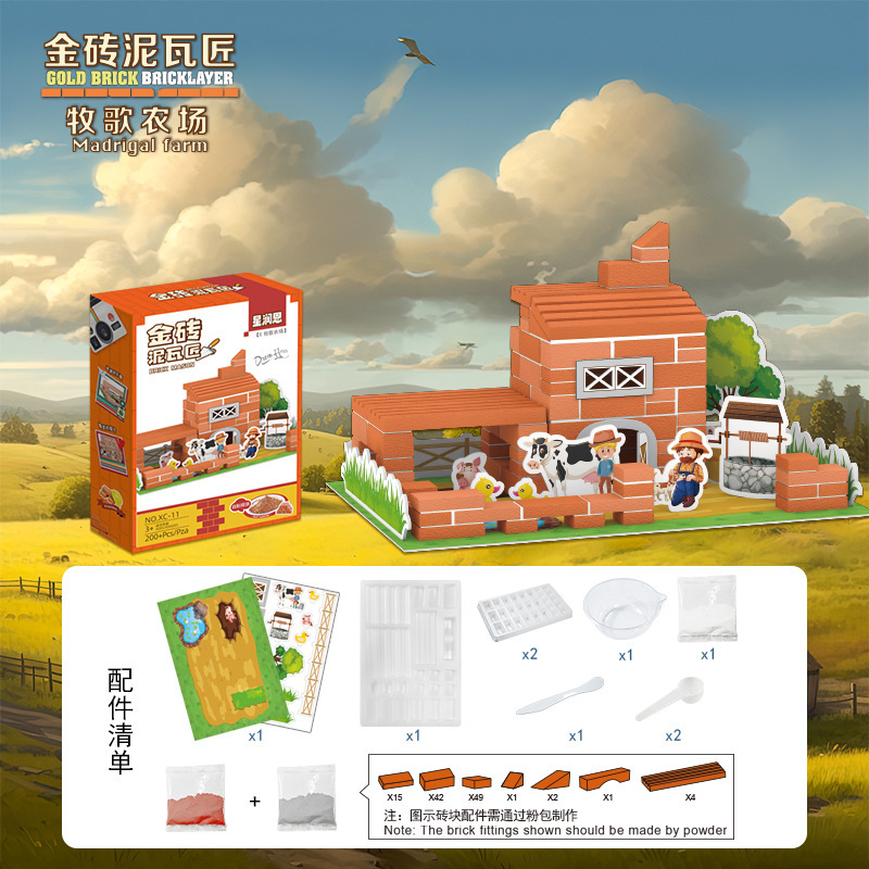 Masón diy construyendo a mano casa mini cabaña modelo arquitecto maestro de simulación ladrillo construyendo casa juguetes