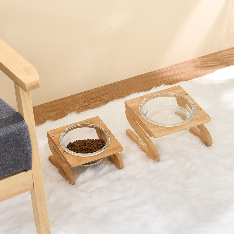 Vidrio Cat Bowl tazón de comida para gatos tazón para perros tazón para beber tazón doble tazón de protección cervical Pet Bowl suministros