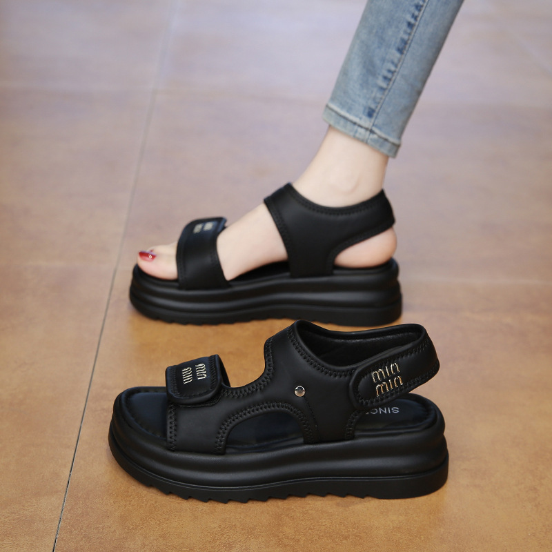 Sandalias francesas de suela suave para mujeres 2026 verano nuevo velcro casual altura de playa romana