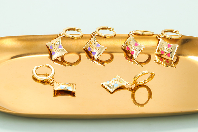 Plating Design Retro Color Dripping Candy Bag Earrings Wholesale Nihaojewelry