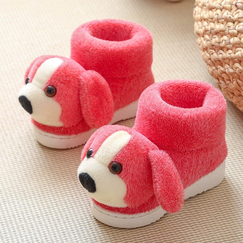 Зимние детские хлопковые тапочки, детская обувь, теплый дизайн с мультяшной собакой, закрытая пятка, нескользящие хлопковые тапочки для девочек и мальчиков.