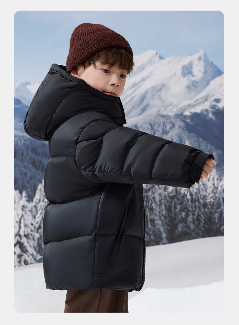 Kids Winter Puffer Jacket With 90% White Duck Down, Short Thickened Coat For Boys & Girls, Trendy Outerwear For Big Kids (120-170cm, Black/Smoke Grey)_voghion.com