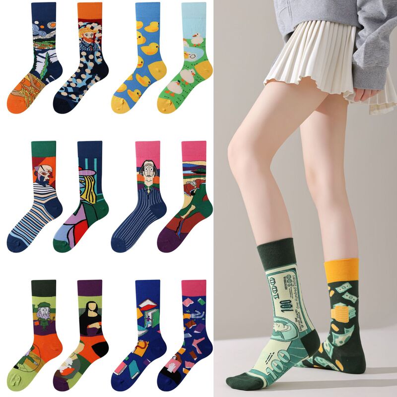 Men's and women's AB original design asymmetric tide socks ins wind street personality cartoon AB creative cotton socks