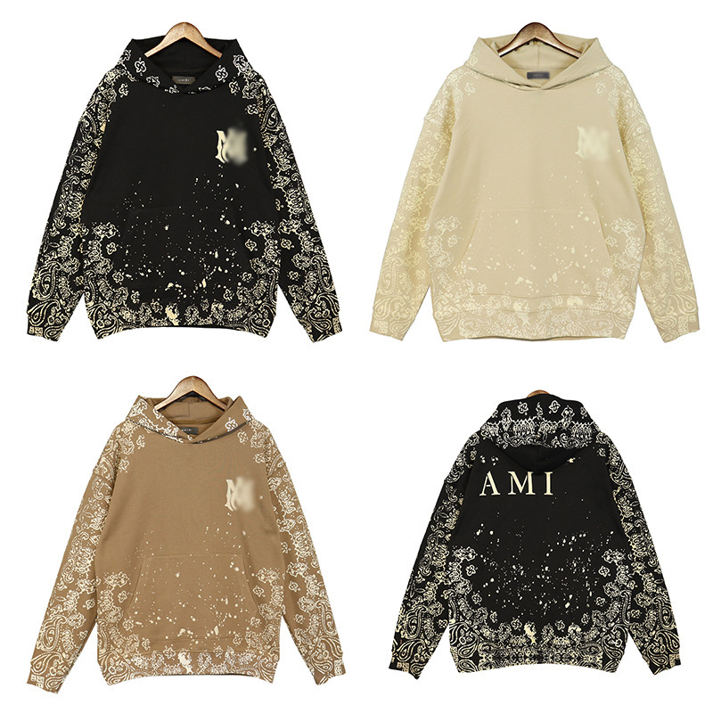 Amiri's New Autumn and Winter Sweatshirt Cashew Printed High Street Casual Loose Hoodie Men's Retro American Version Jacket