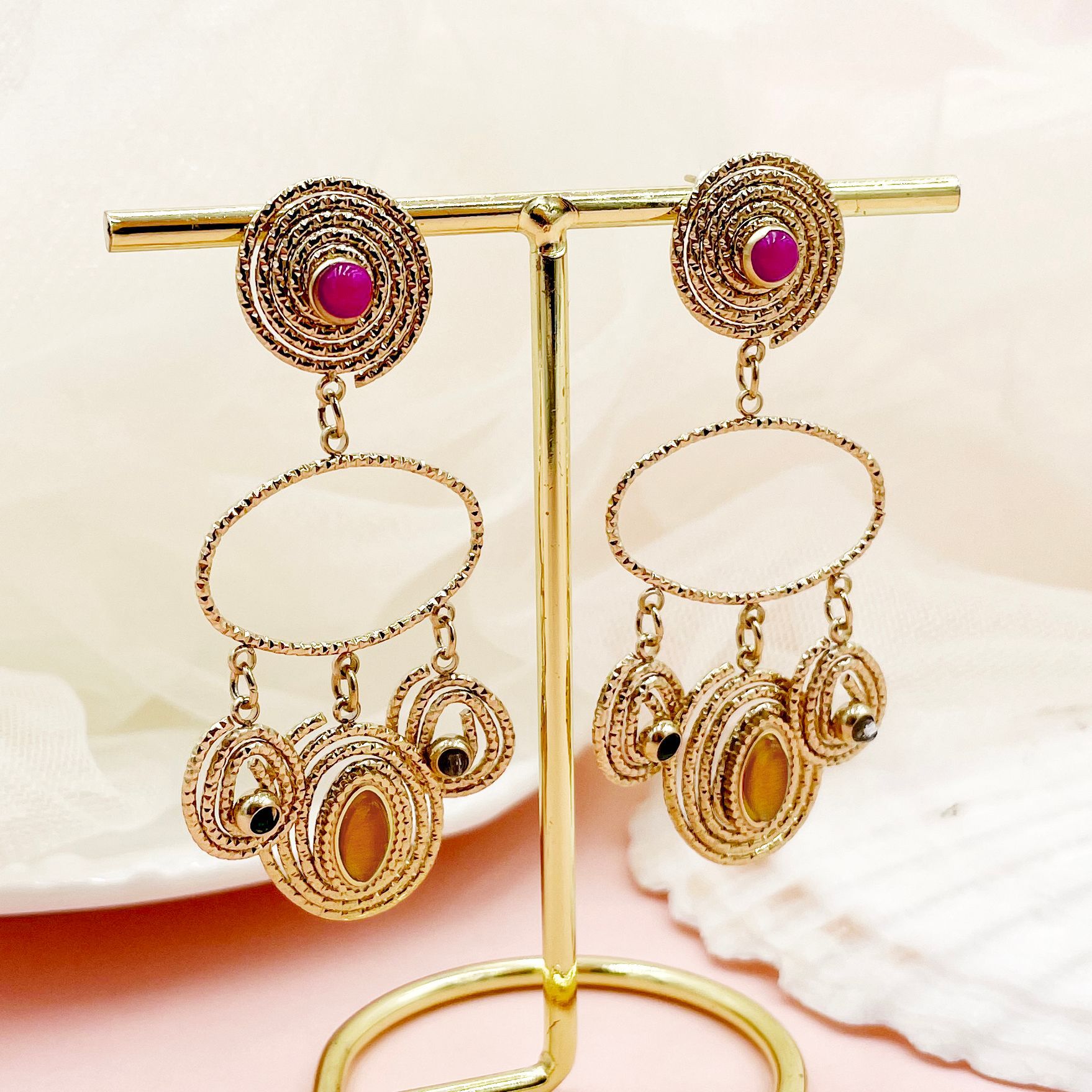 1 Pair Elegant Oval Enamel Inlay 304 Stainless Steel Zircon 14K Gold Plated Drop Earrings display picture 1