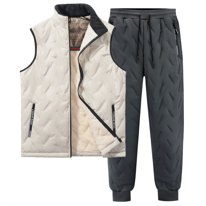 Chaleco caqui + pantalón gris