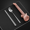 Handheld guitar stainless steel, tableware, set, chopsticks for elementary school students, 3 piece set