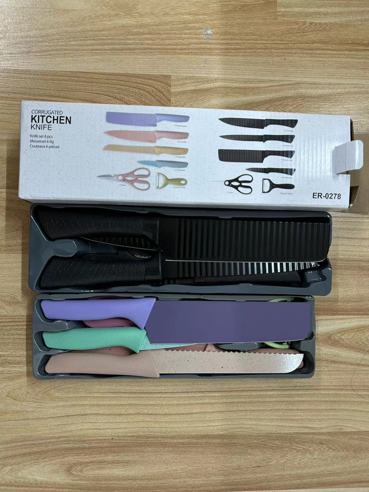 Trigo de color naranja palo cuchillo traje hogar cuchillo de cocina de acero inoxidable traje de regalo conjunto cuchillo en stock