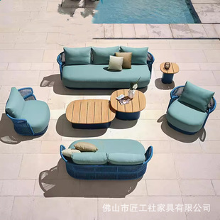 Outdoor Rattan Sofa Outdoor Balcony Teak Coffee Table Creative Outdoor Waterproof Sunscreen Aluminum Alloy Rattan Sofa Combination