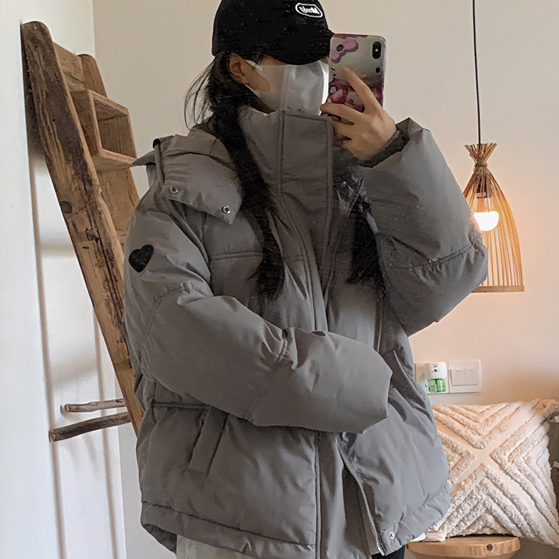 Algodón mujer 2023 invierno nuevo estilo coreano estampado de tela de pluma corta ropa de algodón de mujer con capuzas ropa de pan de moda chaqueta