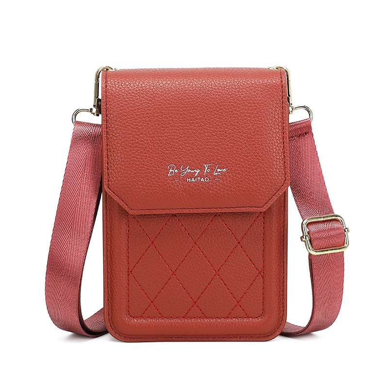 Haitao cuero mochila de diseño de moda exquisita sensación de celosía bolso de teléfono móvil de mujer diaria versátil hombro único bolso de tramo inclinado