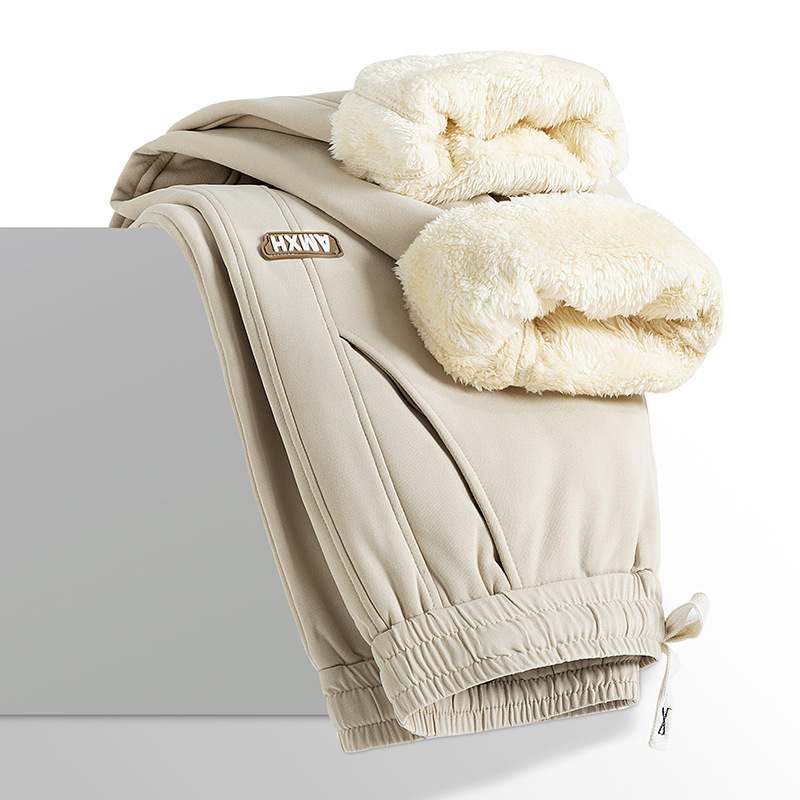 Winter fleece-lined Thickened Sports Pants Men's Loose Leg Warm Outer Wear Sweatpants Lamb Fleece All-match Casual Pants
