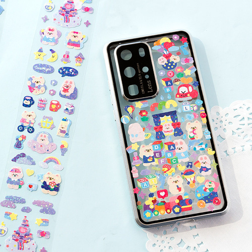 Message Cute Duoduo laser die-cut tape, hand-painted bear Gu card cell phone decoration cartoon material 8 styles