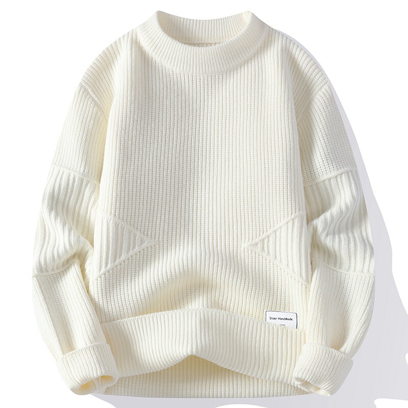 Men's Crew Neck Sweater Loose Warm Base Knitwear Trendy Student Casual Versatile Solid Color Knitwear