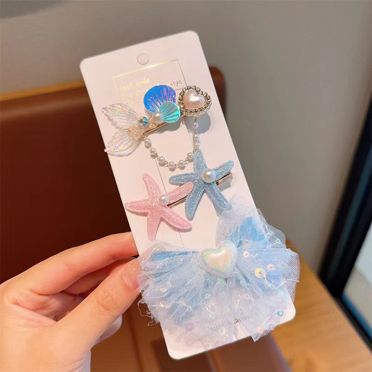 Accesorios para el cabello de sirena para niños hielo y nieve horquilla tocado clip lateral pequeña princesa tocado Super Hada bebé accesorios para el cabello traje pelo