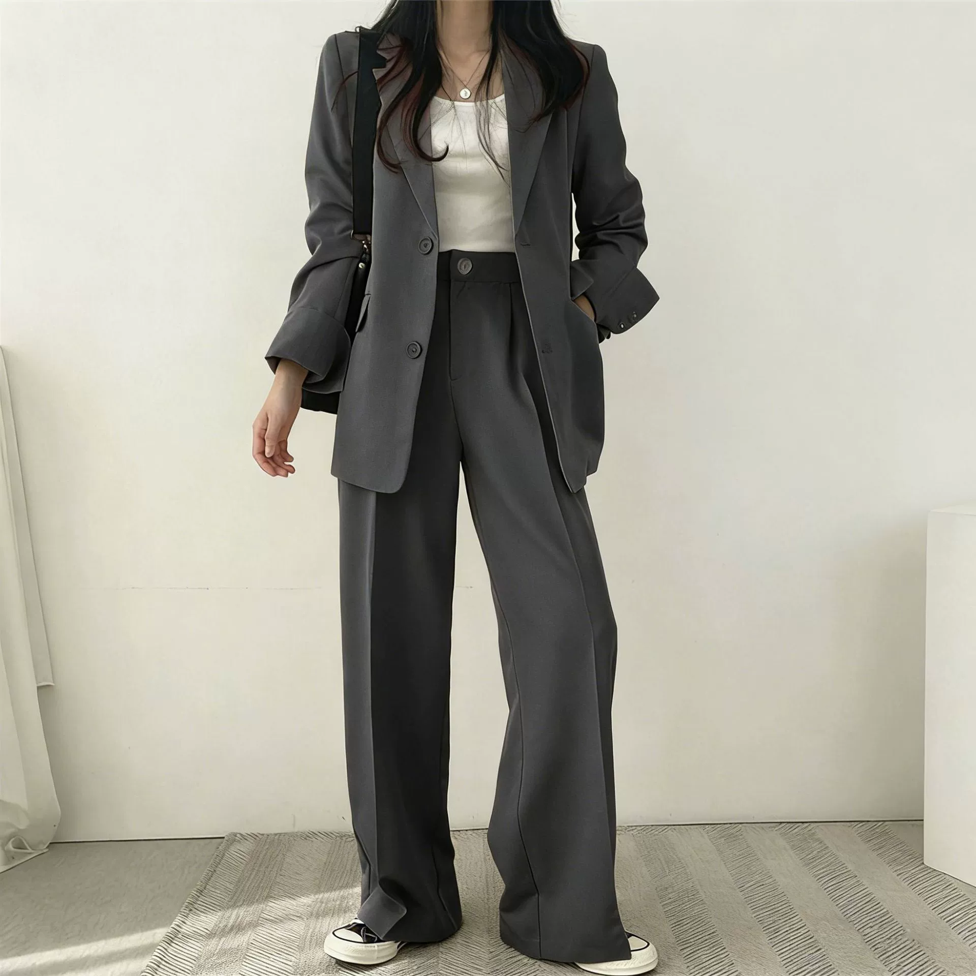 Комплект из штанов для отдыха, корейский стиль, женские брюки wide-leg и куртка, многоцветный, размеры S–XXXL