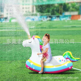 充气独角兽喷水摇椅户外草坪洒水游戏垫儿童庭院戏水玩具摇摇木马