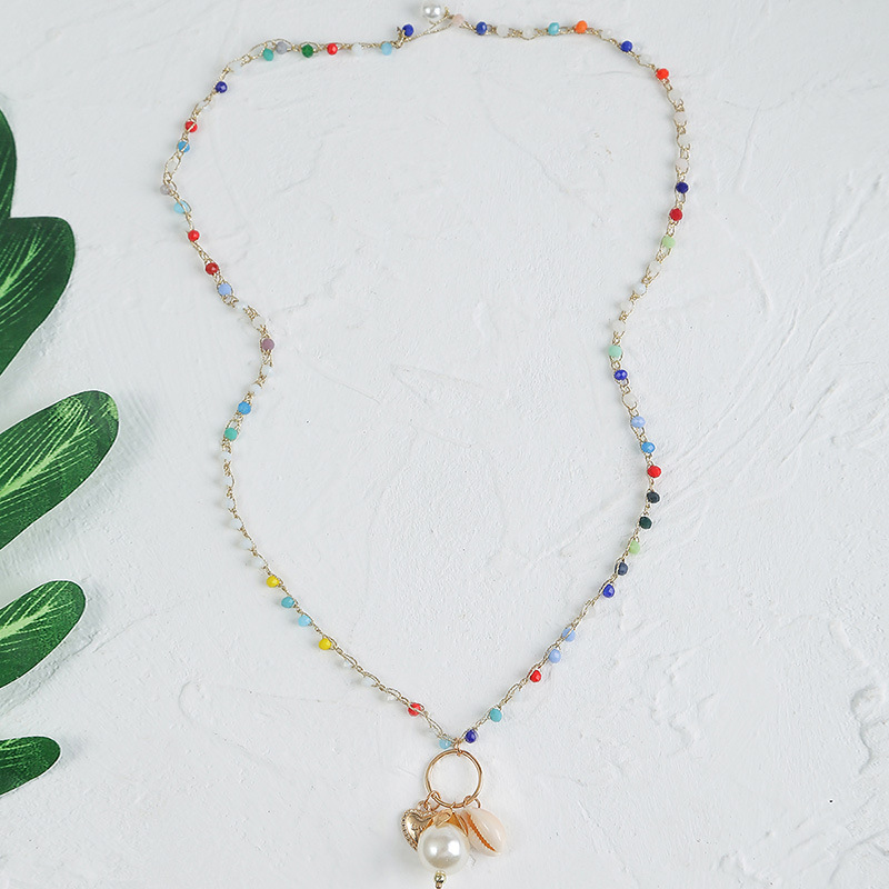 Bohemian trend woven shell beaded pendant long crystal necklace wholesale Nihaojewelry