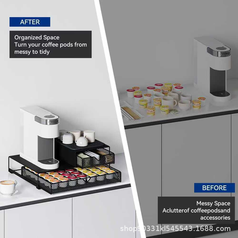 Caja de cápsulas de café de escritorio, estante de almacenamiento de doble capa de hierro forjado, 72 cápsulas de almacenamiento de café Dolce Gusto