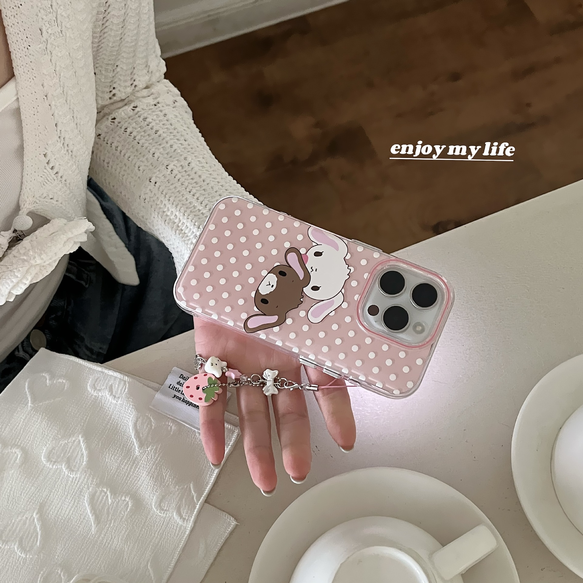 Conejito lindo de lunares de dibujos animados para Apple 16ProMax funda para teléfono móvil 15Pro niña 14/13 nuevo 15Pm