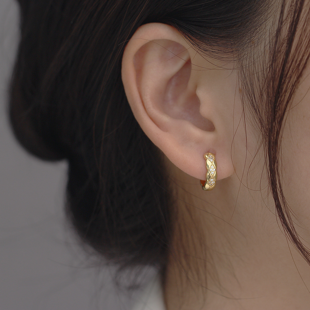 925 Sterling Silver Ear Needle Material 18K Real Gold Plated Plating Material Sweet Irregular Sterling Silver Earrings Plating Zircon 925 Silver Earrings