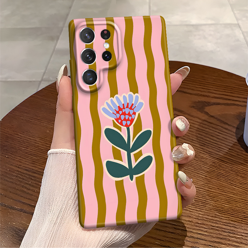 ins小众港风条纹花朵适用三星S24ultra手机壳S25精孔菲林S22防摔