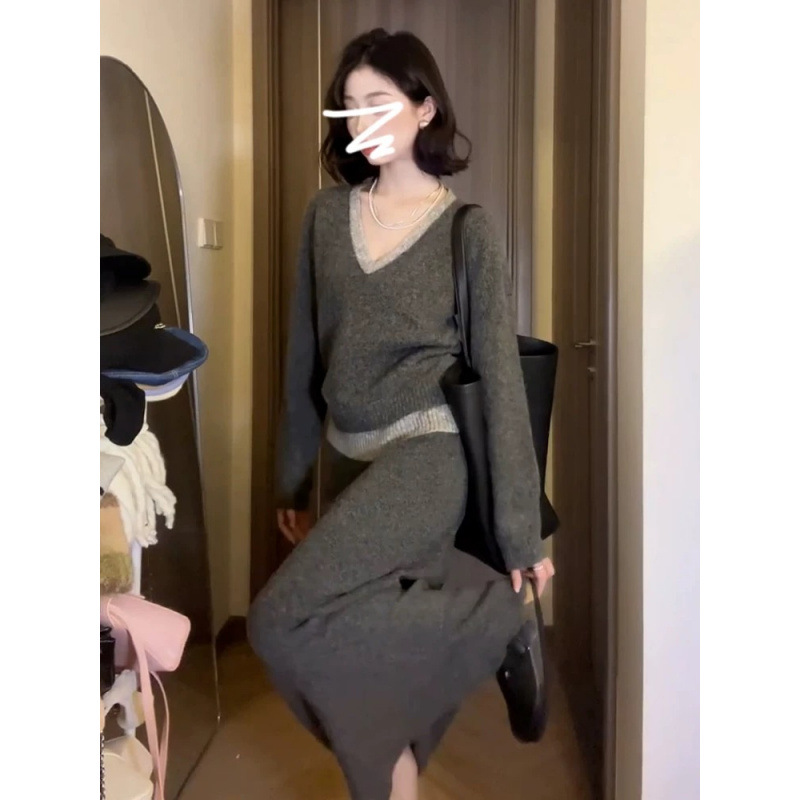 Suéter de punto gris suave viento conjunto de vestidos de niños principios de otoño 2025 nuevo conjunto completo de vestidos de otoño image 3