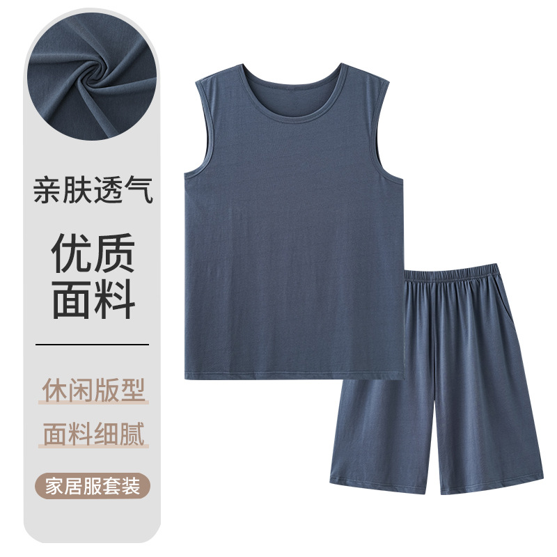 2024 verano de punto pijama de algodón chaleco de hombre pantalones cortos sin mangas delgados casero simple conjunto de ropa de casa al por mayor